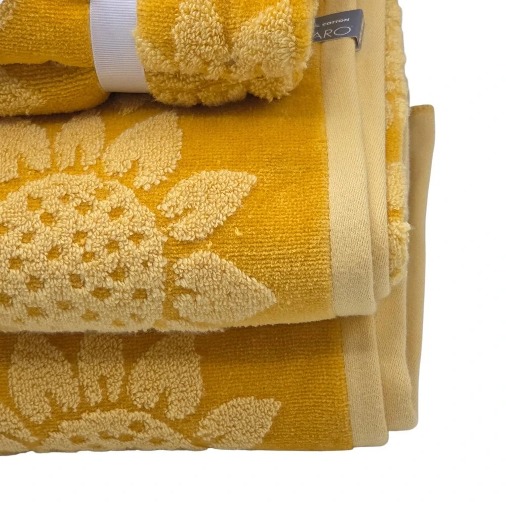 Caro Home Mustard Yellow Sunflower Cotton Towel Set 6pc Fall Harvest Collection